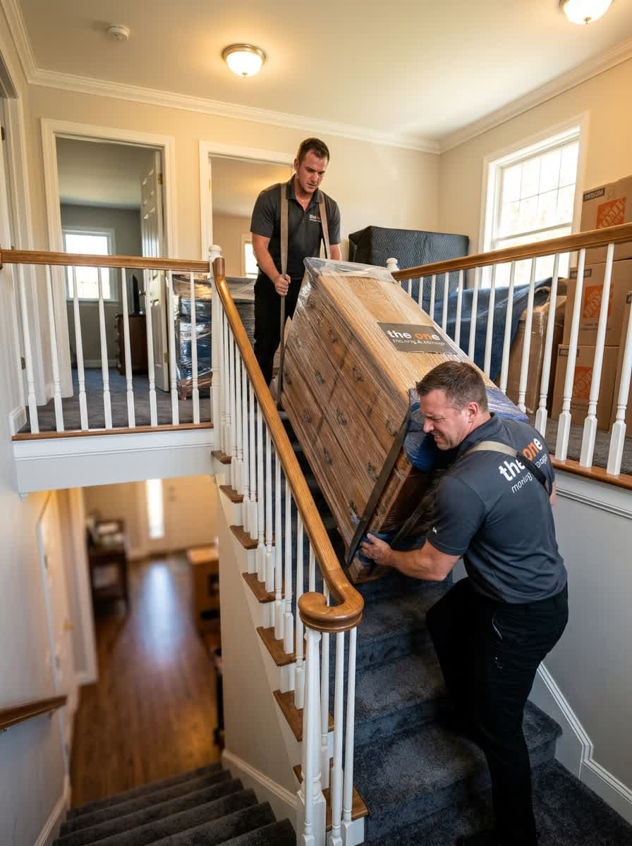 Inside a moving truck packed with carefully labeled boxes